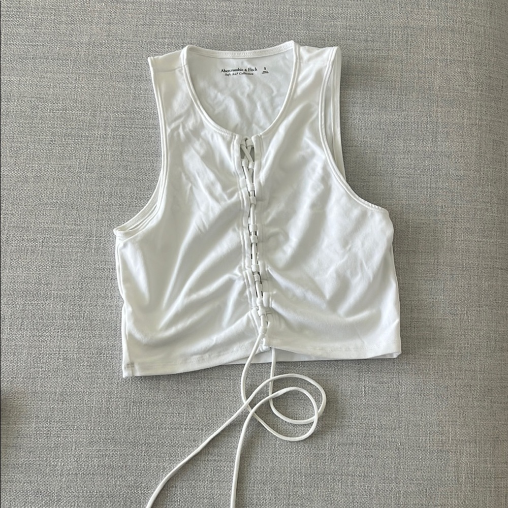 Abercrombie & Fitch White Sleeveless Tie Front Crop Top